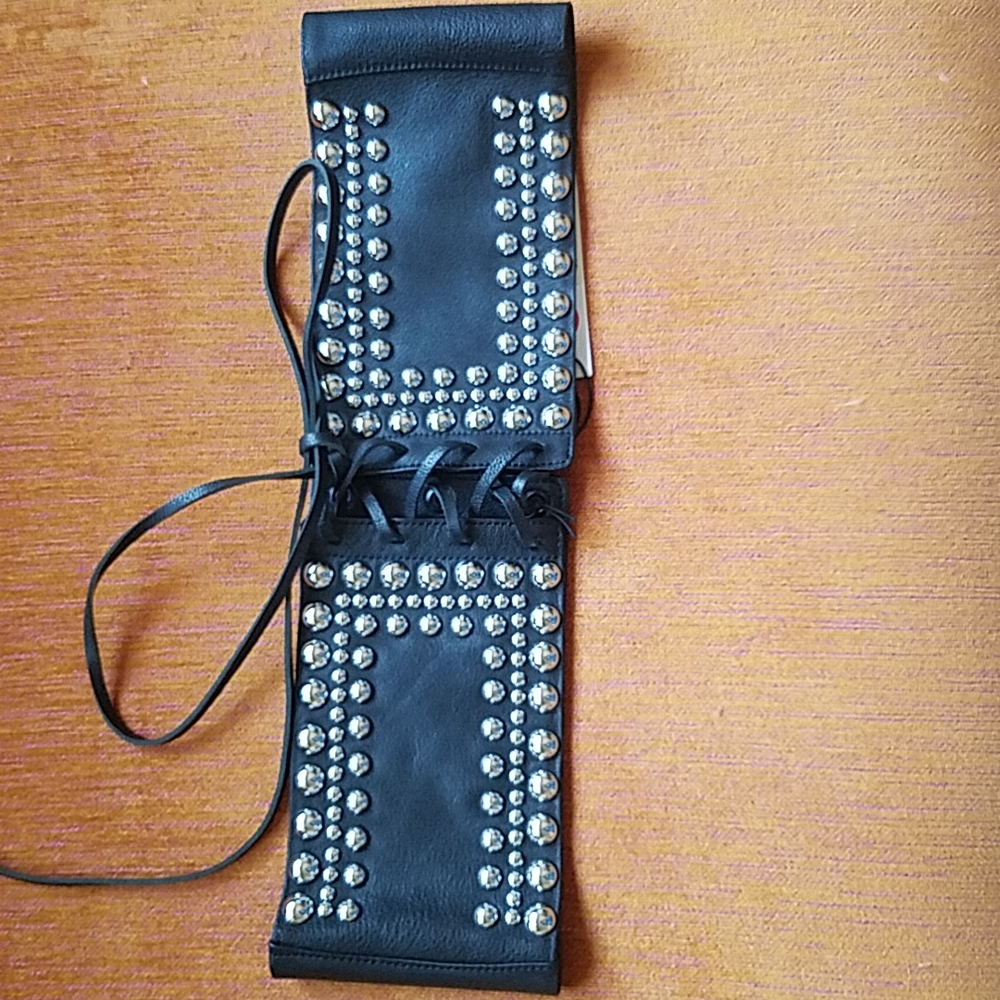 Black Corset Metal Stud Embellished Belt - Picture 4 of 6